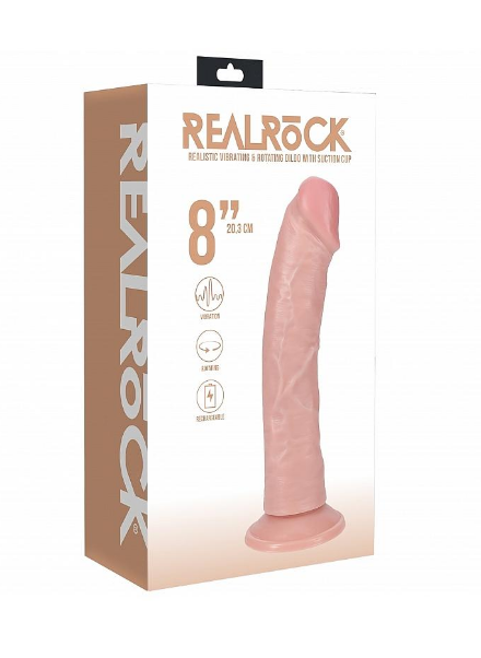 RealRock Ultra Realistic Skin - Vibrating & Rotating Rechargeable - Regular Curved 8" / 20,3 cm - Tan