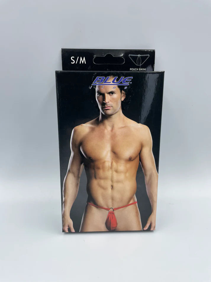 Blue Line Mens Pouch Bikini w/metal rings S/M Red